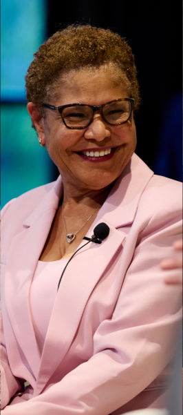 Mayor Karen Bass speaking at Collective Conversations